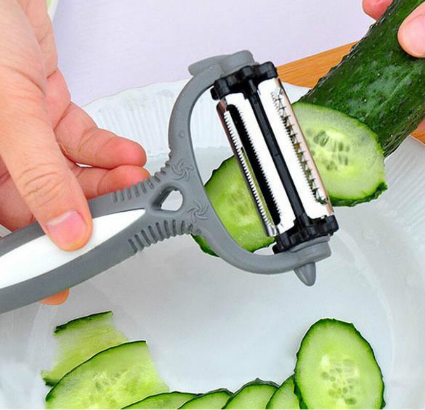 Multifuncional 360 grados Papa giratorio pelador cortador de verduras fruta melón cepillador rallador, utensilios de cocina con 3 cuchillas