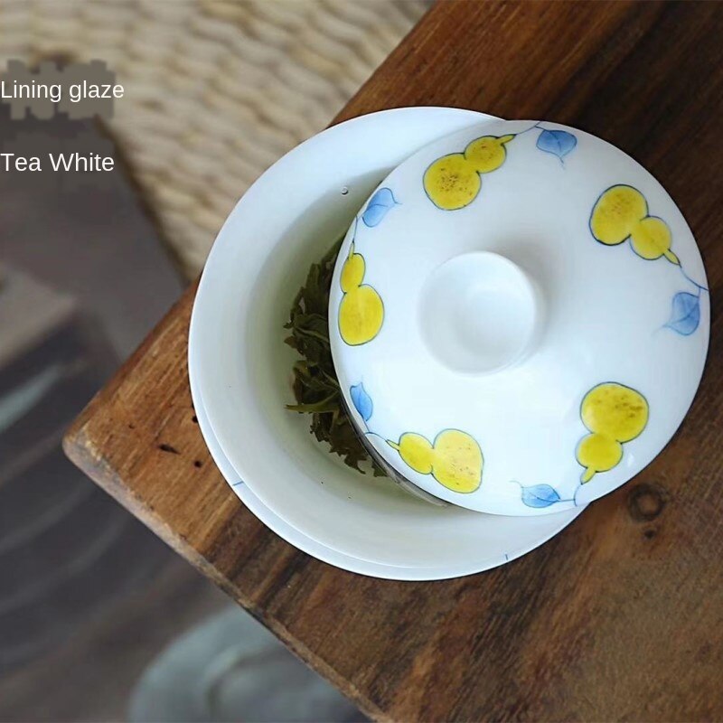 Sancai Gai Wan Cha Cup Handgeschilderde Eierschaal Sancai Cup Kung Fu Thee Keramische Gao Bai Ci Thee Kom sopera De Ceramica Gaiwan