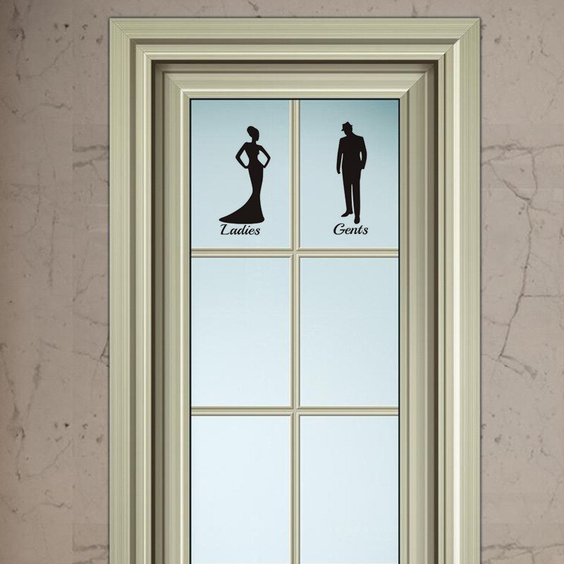 Adhesivo de pared para señoras y caballeros para decoración de baño, calcomanía de vinilo para hogar, cartel a prueba de agua, pegatinas para puerta y WC, letrero de inodoro