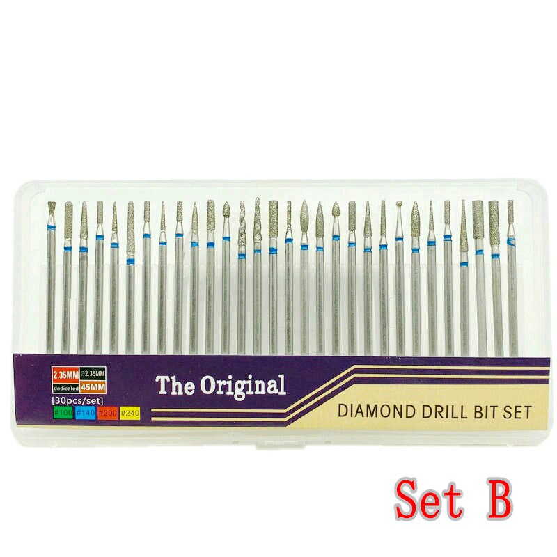 30 Pcs Diamond Nail Boor Dental Diamond Burs Boor Graveren Carving Polijsten Glas Jade Steen Boor Rotary Tool set: Set  B