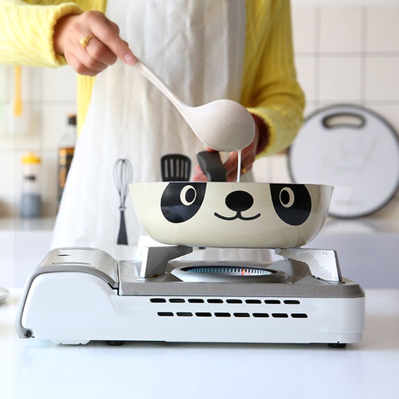 20Cm Japanse Stijl Leuke Panda Gedrukt Non-stick Koekenpan Rookloze Aluminium Kleine Wok Voor Thuis Keuken