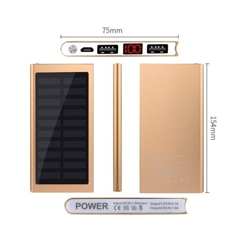 Thin 50000mAh Large Capacity Solar Power Bank Digital Display External Battery Portable Fast Charger for IPhone Xiaomi Huawei