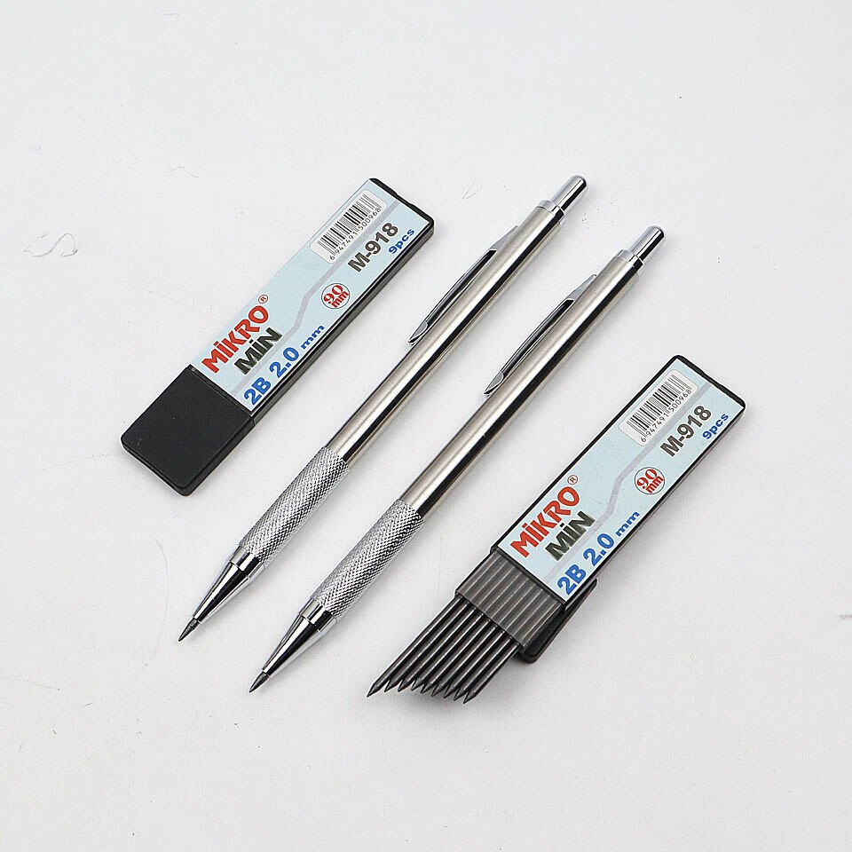Metal Mechanical Pencil 2.0 Sketch Drawing Automatic Pencil Send 2 Pencil lead 2B For School Office Stationery: Default Title