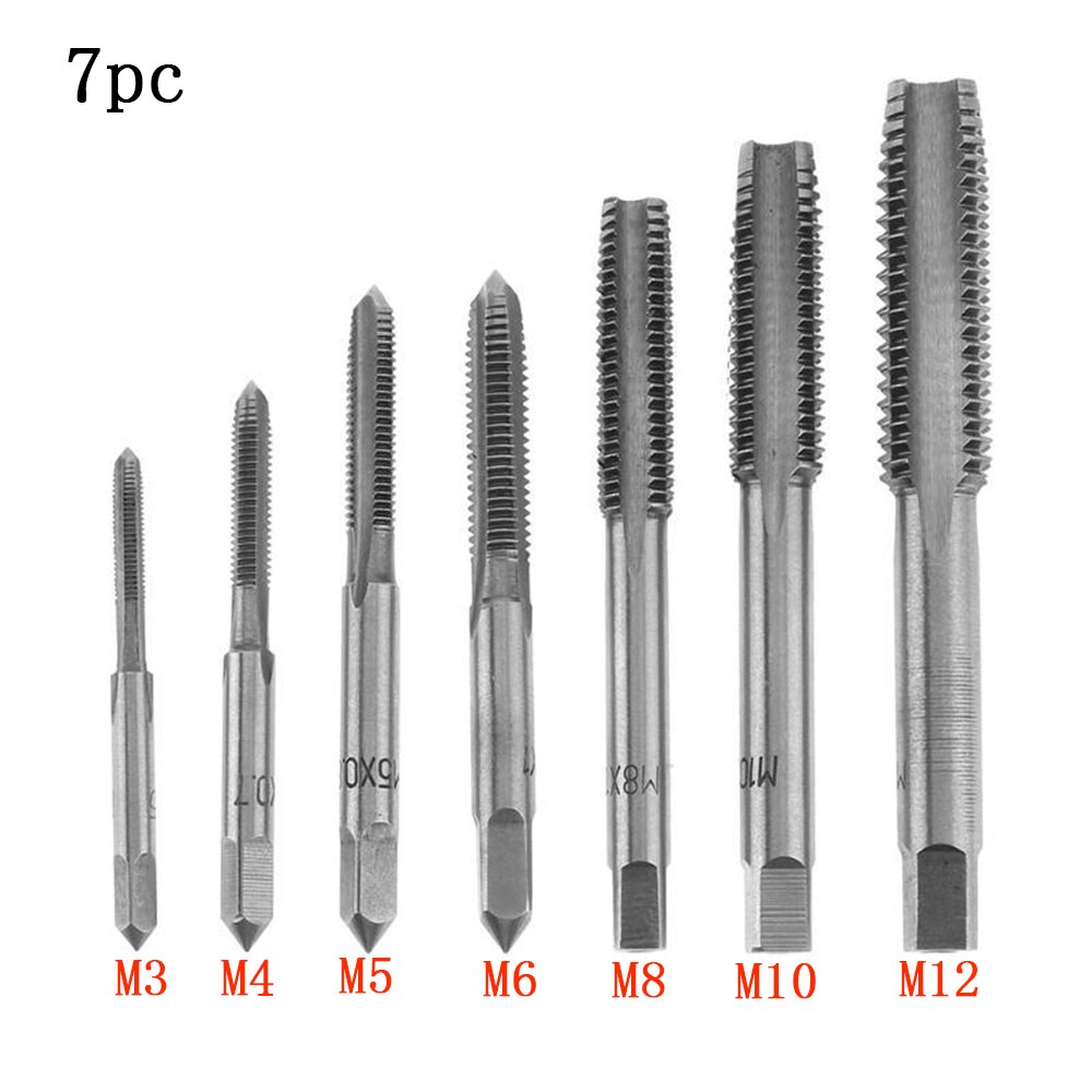 7 Stuks Metrische Tap Set Tap Boor Hand Tool Set M3-M12 Machine Spiraal Punt Draad Tappen Set metaal Hout: Default Title