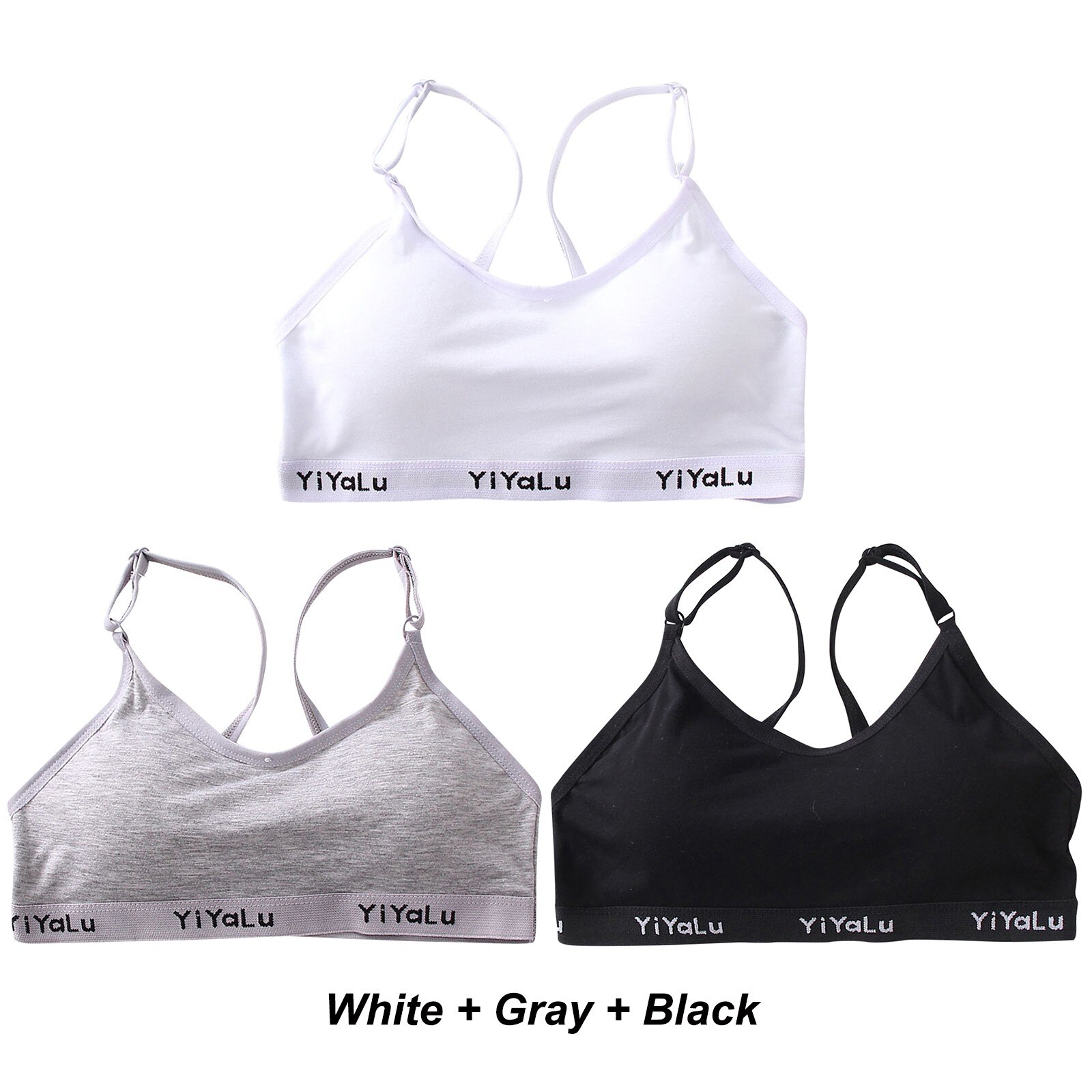 Small Breast Youth Cotton Training Bras Teenager Girls Letter Print Sport Yoga Underwear Teen Kids Girls Wireless Bra 3 Pack