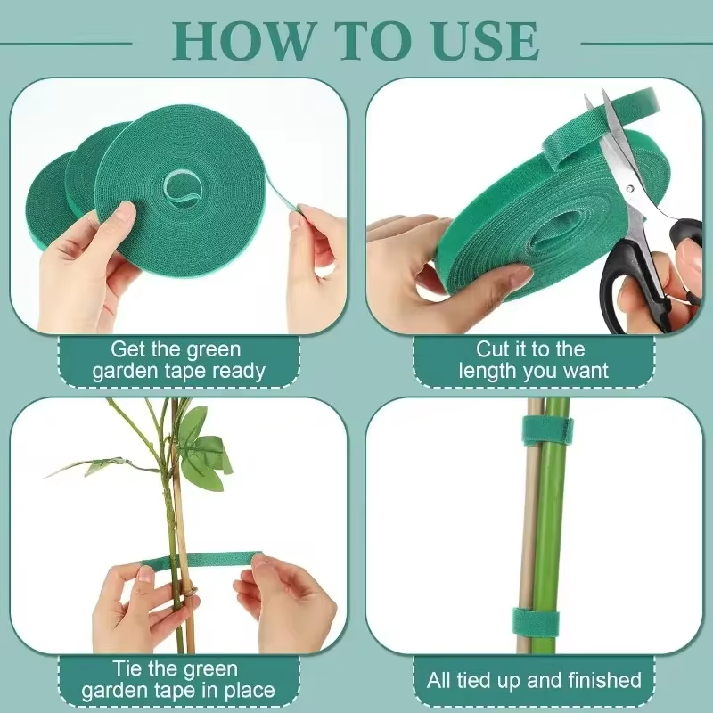 12m Garten Pflanzens tütze Krawatte 10mm selbst klebende Klebeband Clip Nylon Pflanzen Halfter Gurte wieder verwendbare Hof Bambus Rohr Pflege Befestigungs werkzeuge