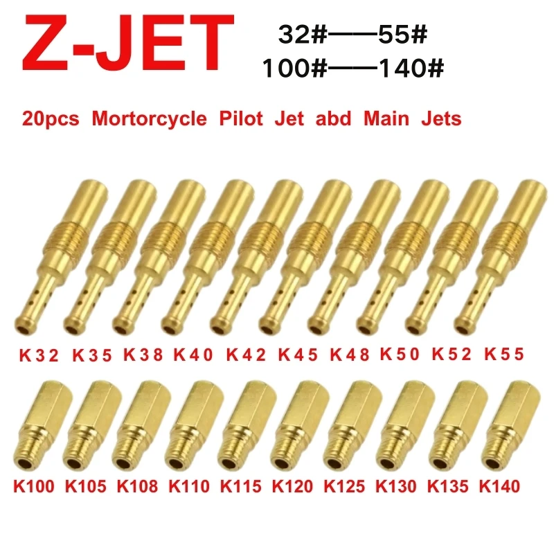Motorfiets Carburateur Nozzle Hoofd Jet en Slow/Pilot Jet Set Vervanging 10/20 PCS Voor NSR KSR PE PWK PWM Keihin OKO KOSO CVK: Goud