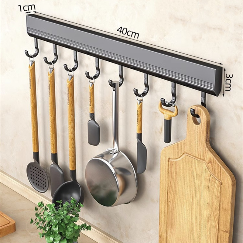 Manufacturers Supply Kitchen Hook Rack Punch-free Wall-mounted Rack Space Aluminum Hook Multi-functional Storage Row Hook Holder: light yellow