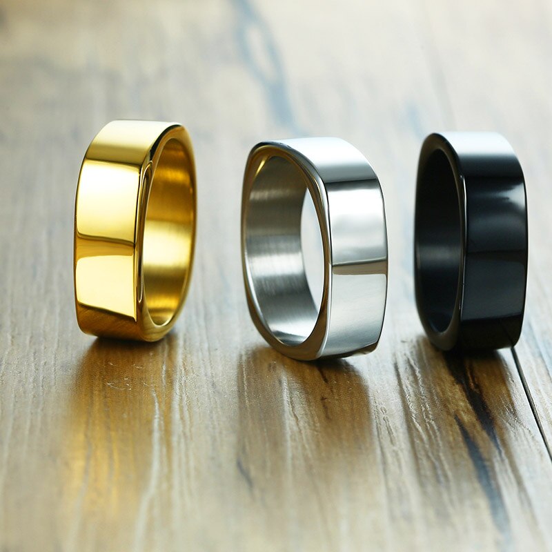 Bague homme acier inoxydable carré couleur argent Antique mat brossé Simple chevalière