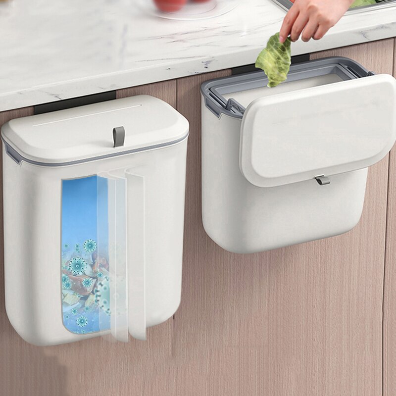 Wall Mounted Hanging Trash Bin For Kitchens Cabinet Door With Lid Kitchen Trashs Bin Garbage Cans Counter Bins Trash Can Kitchen