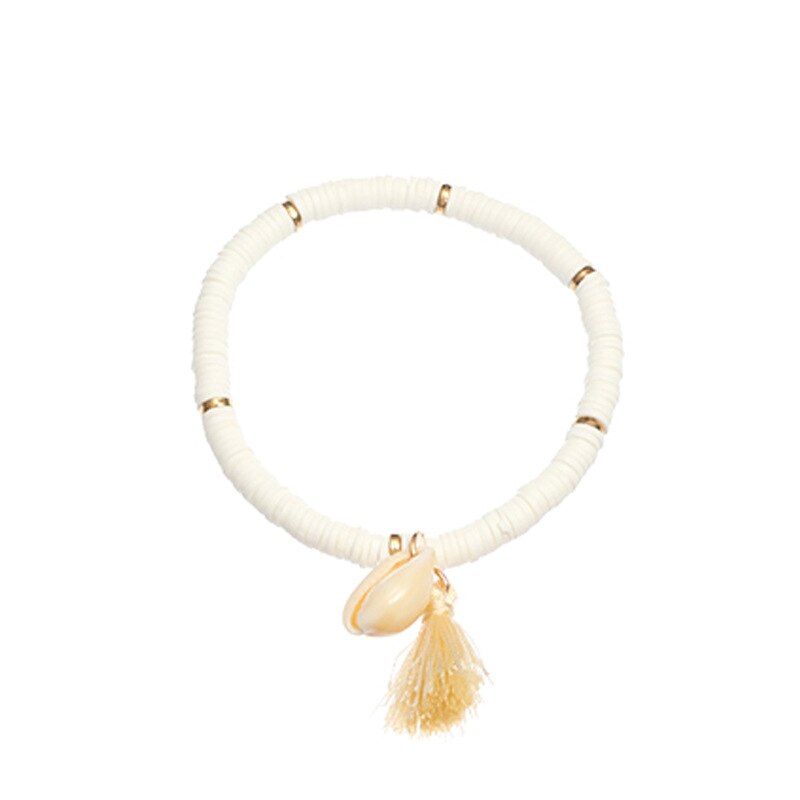 sommer Bohemien Ethnischen Meer Hülse Armbinde Frauen Quaste sandig Strand Natürliche Conch Bunte Armbänder Schmuck Für Mädchen: NZ1186Weiß