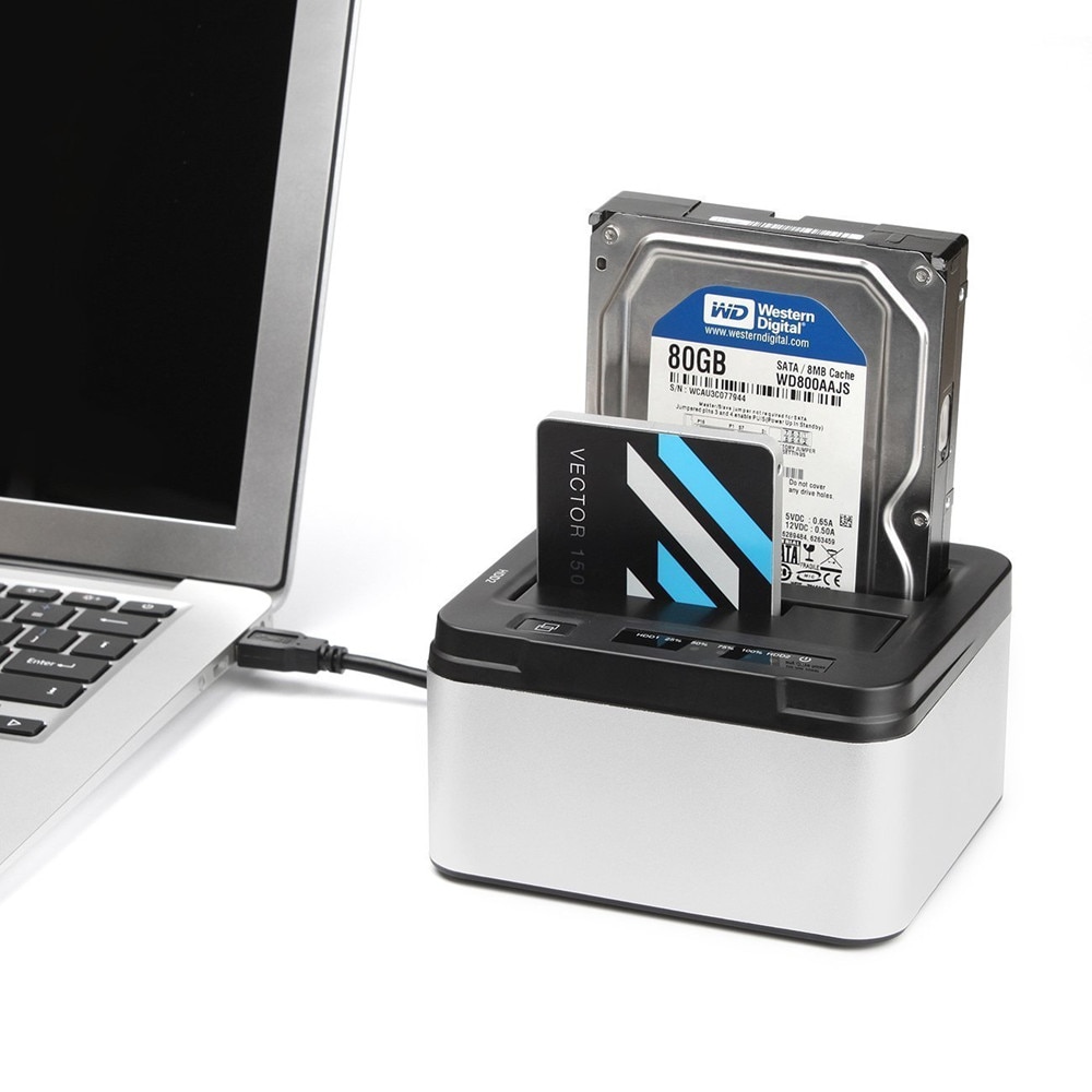 HSEN Dual Bay USB 3.0 SATA Zewnętrzna Stacja Dokująca Dysku Twardego - Funkcja Klonowania Offline - Aluminium
