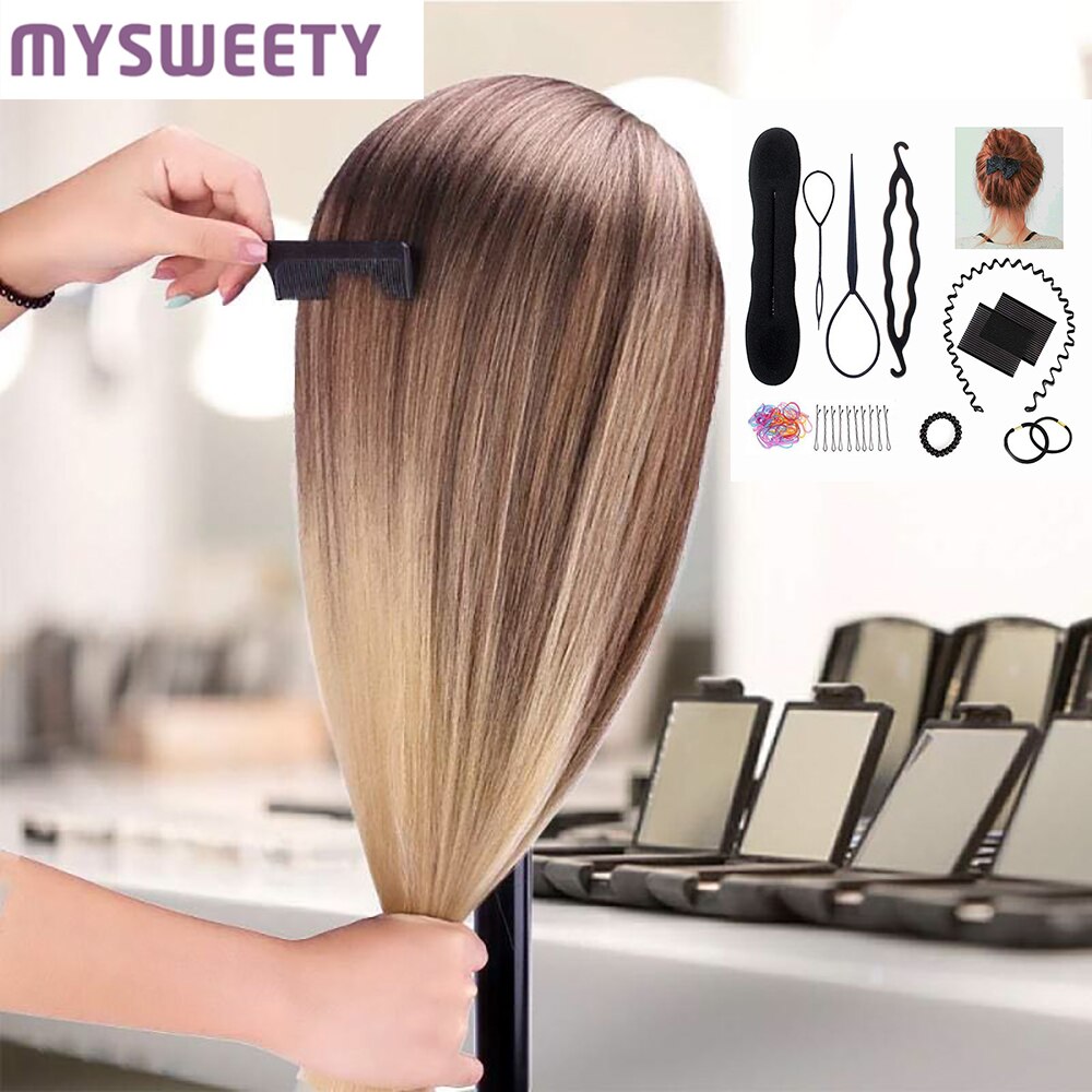 80cm 100%  høj temperatur syntetisk fiber hår 30 "træningshoved mannequin hoved til frisør praktisere paryk hoved hår dukke: Gylden gradient