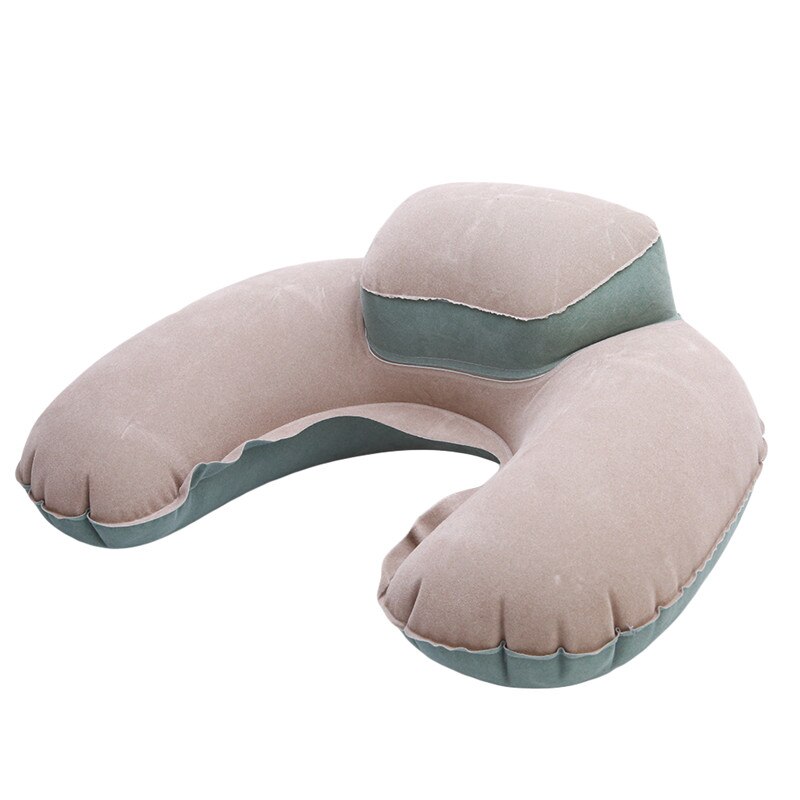Air Pillow Inflatable U Shape Neck Blow Up Cushion PVC Flocking Folding Travel Office Plane Hotel Pillow Portable PC878813: Light Grey
