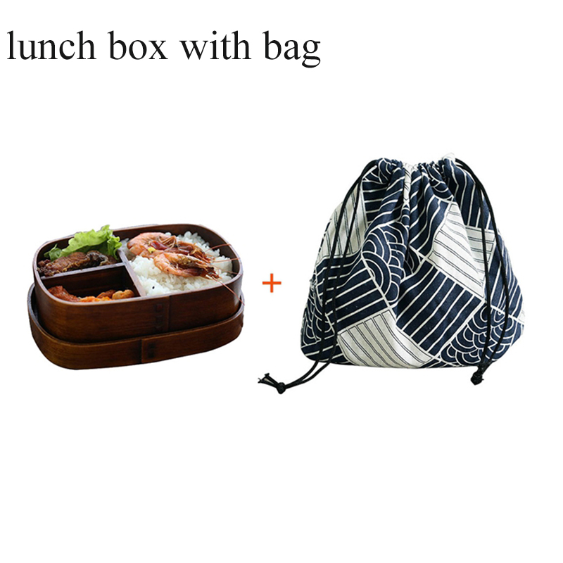 Unibird trä japansk oval matlåda med påse & sked ätpinnar sushi matbehållare barnfack bento box matsats: D