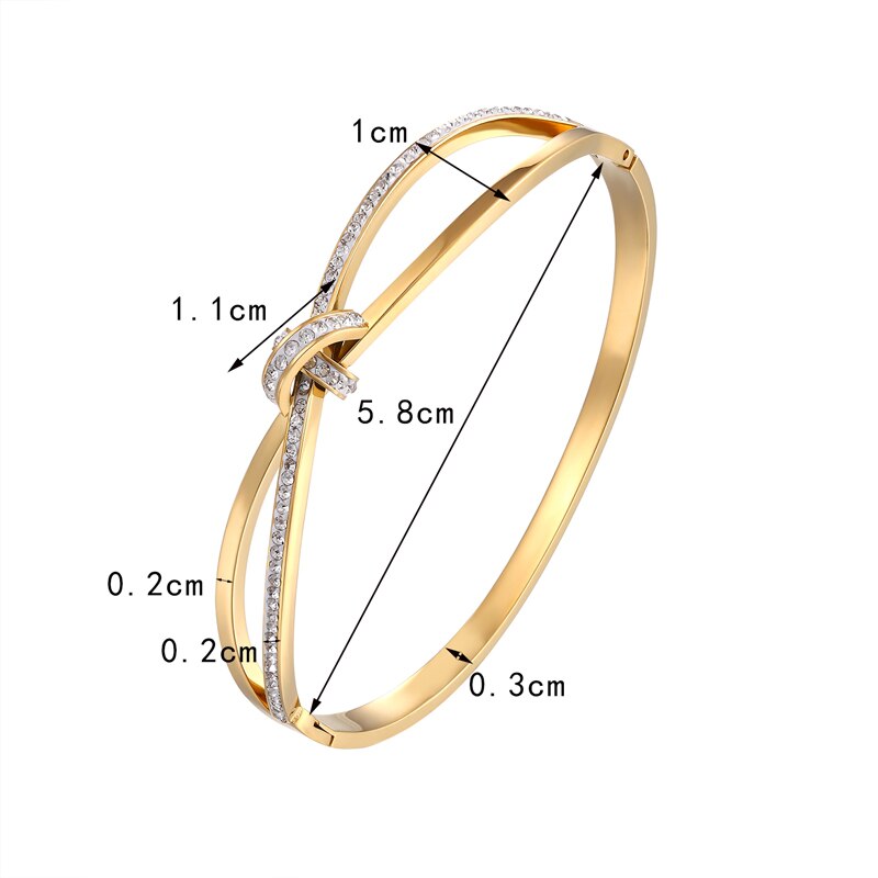 Classic Cross Semicircle Zircon Bracelet Bangle For Women Stainless Steel Gold Rose Silver Color Jewelry BG34