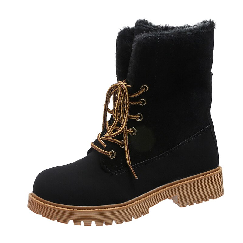 Bottes d'hiver en fourrure à plateforme pour femmes, chaussures d'extérieur, en peluche, résistantes, à talons bas, solides, ,: Black / 36