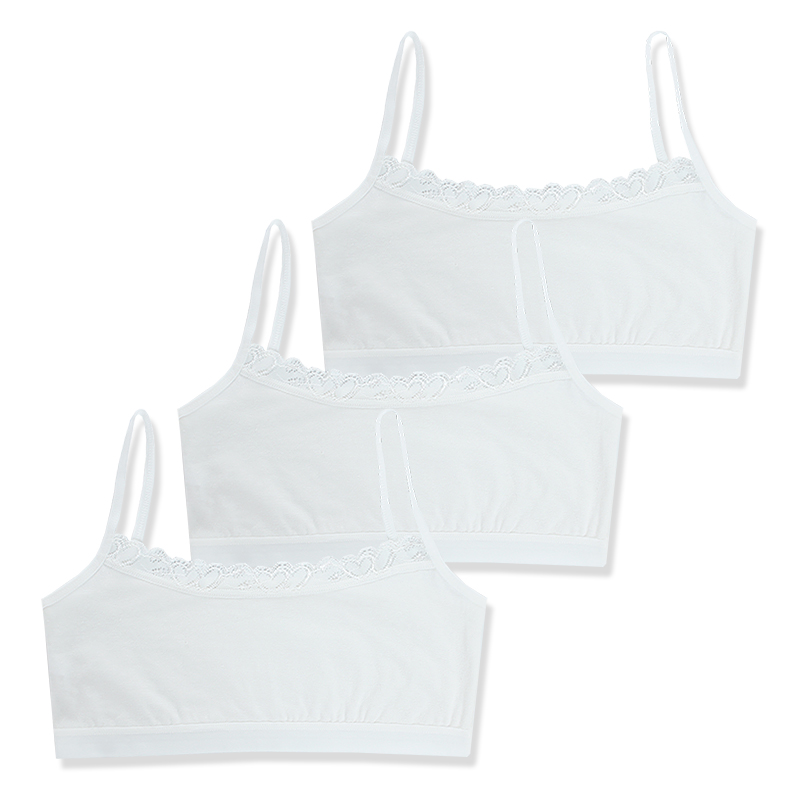 3pc Teenage Underwear Children Girls Cutton Lace Wireless Young Training Bra 8-14Years