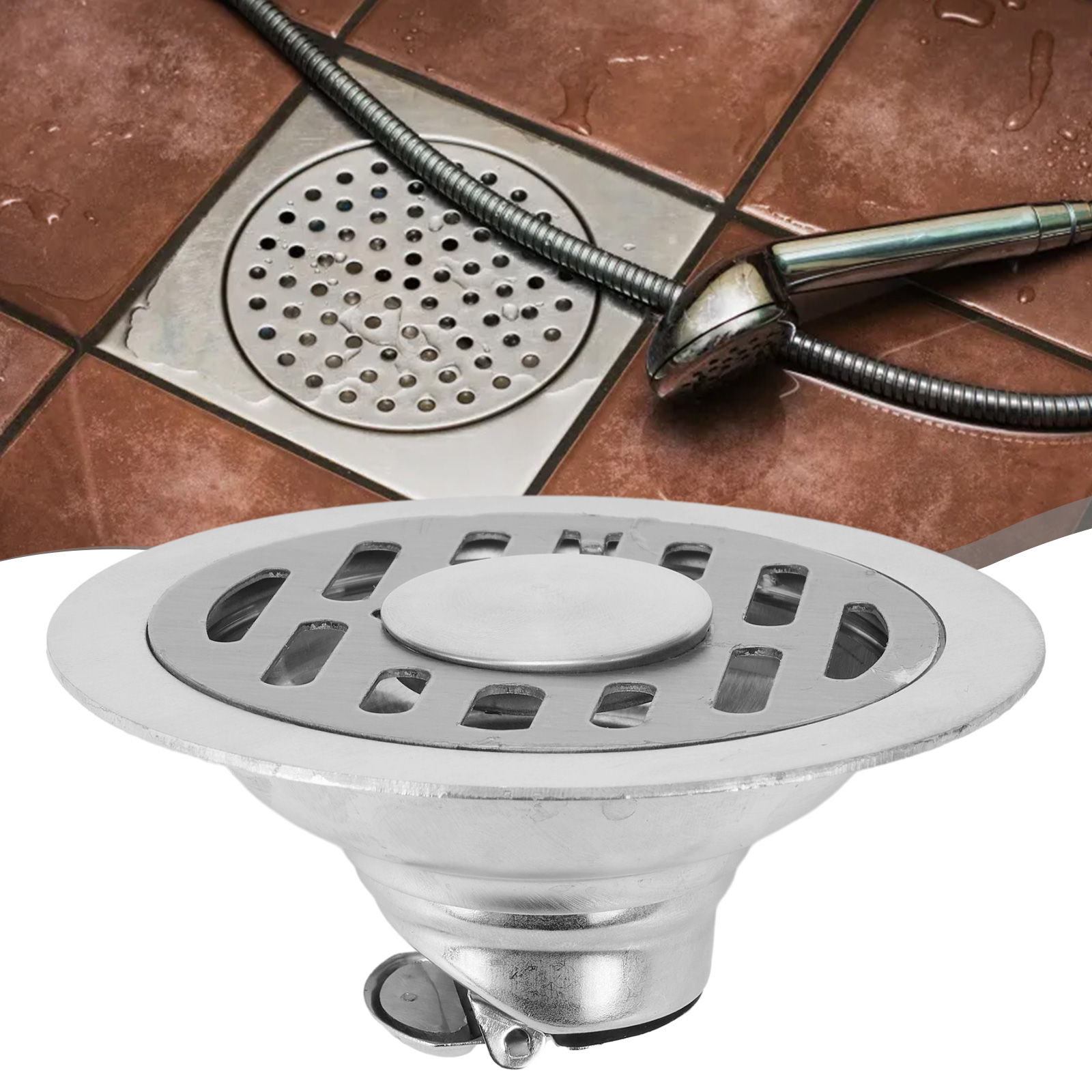 Desagüe de suelo de acero inoxidable, cubierta de filtro de agua para ducha, desagüe de suelo de alcantarillado individual y doble, 1 ud.