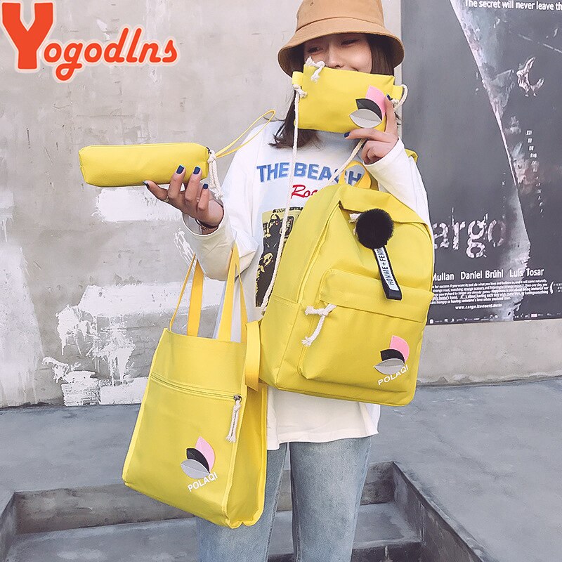 Yogodlns 4 pièces/ensemble lettre et feuilles Mochila toile sac à dos voyage sacs à dos loisirs sacs à dos pour adolescentes école sac à dos