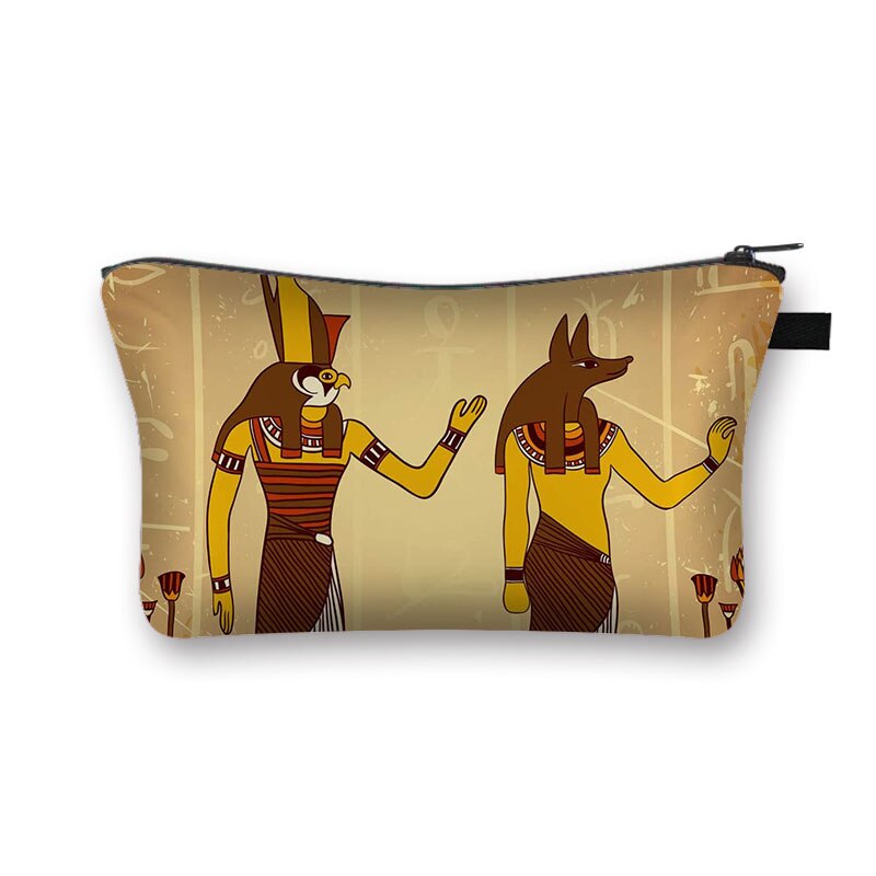 Egyptiskt konsttryck kosmetikafodral kvinnor sminkväskor egypten farao anubis necessär liten handväska läppstiftshållare kosmetisk väska: Shzbaij 03cw
