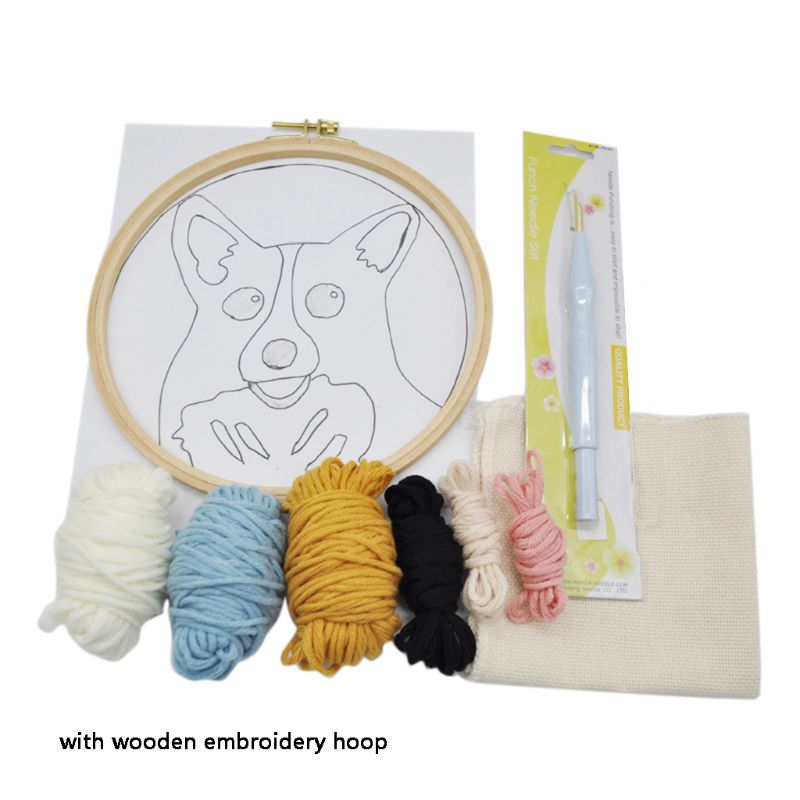 DIY Unfinished Embroidery Poked Kit Fruit Animal Punch Needle Cross Stitch Bag