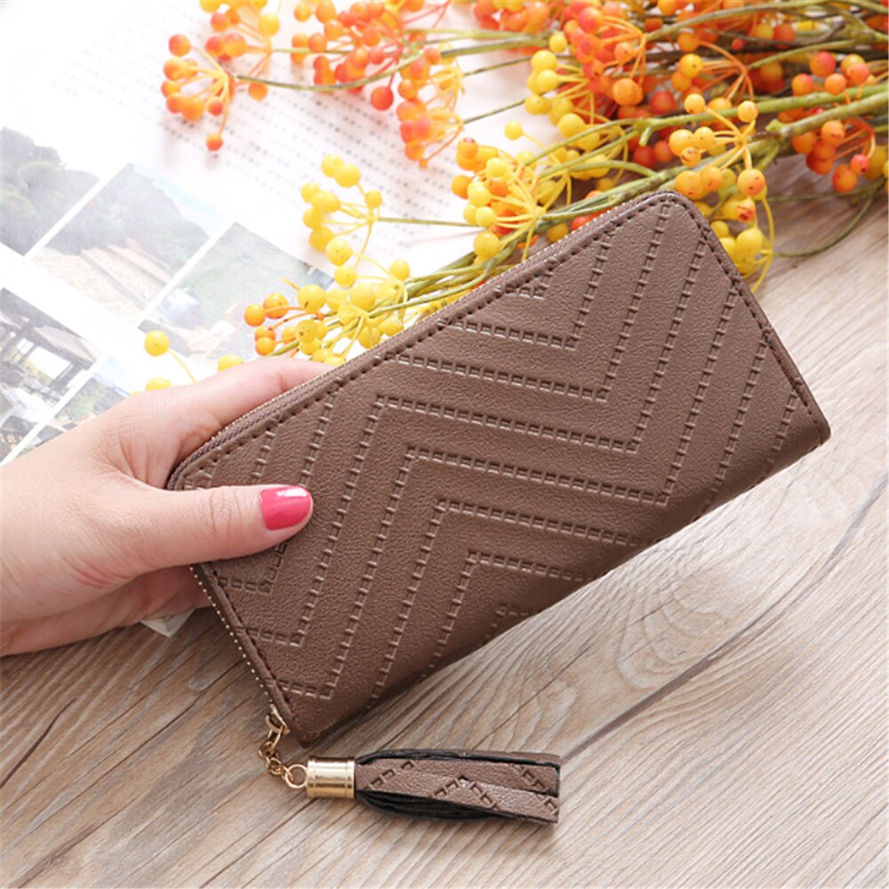 Mode Vrouwen Lady Lederen Kaarthouder Lange Portemonnee Clutch Checkbook Tassel Handtas Portemonnee