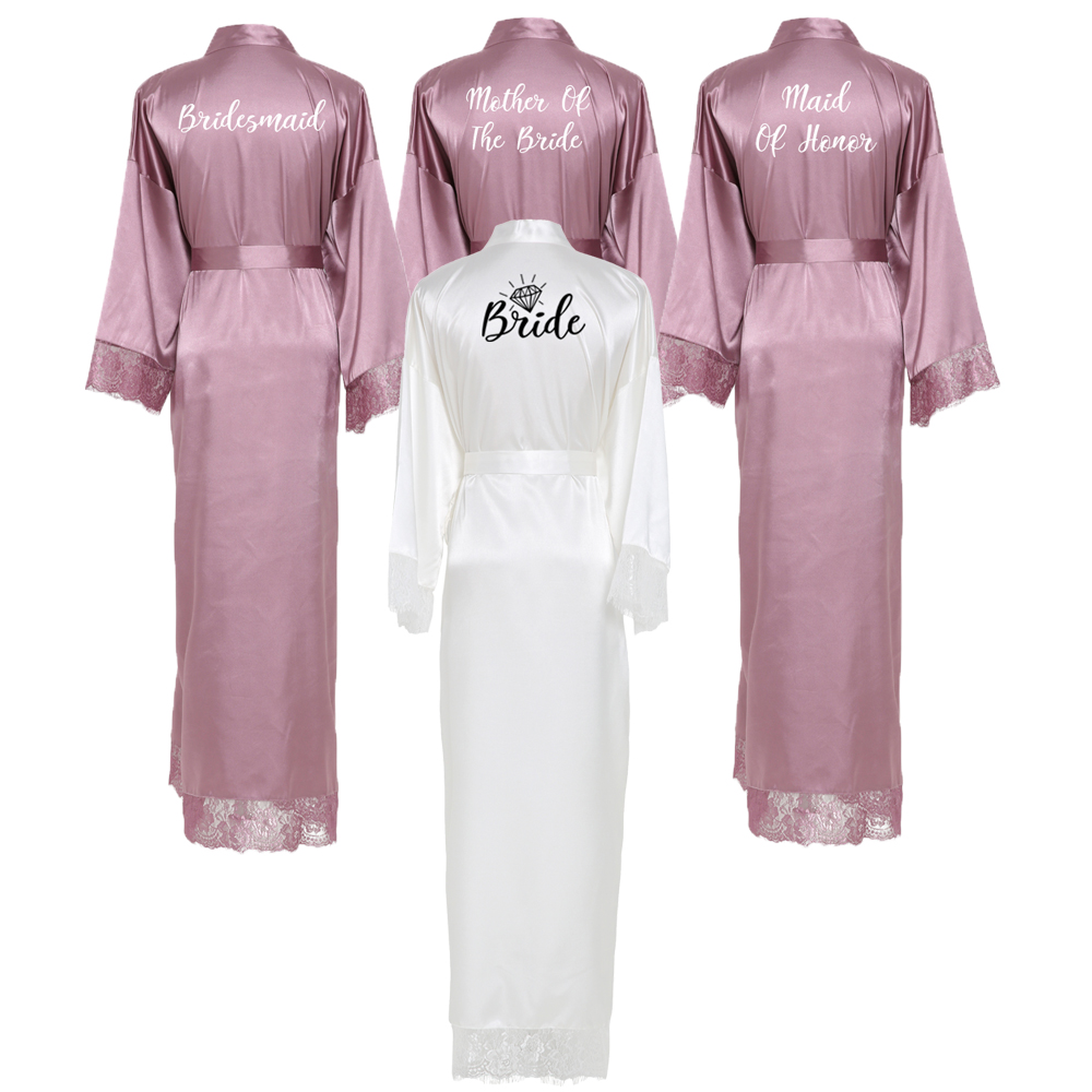 Owiter Brautjungfer mauve Lange Große Ebene murmeln Braut Kimono Seide Satin- Nacht Kleid Kleid Hochzeit Roben Bademantel Spitze Kleid Damen