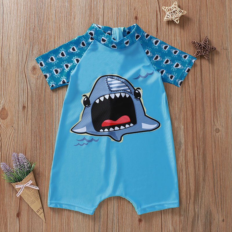 Tonsen Zomer Baby Jongen Onesie Badmode Kinderen Kids Shark Gedrukt Korte Mouwen Rits Badpak Beachwear: 120CM