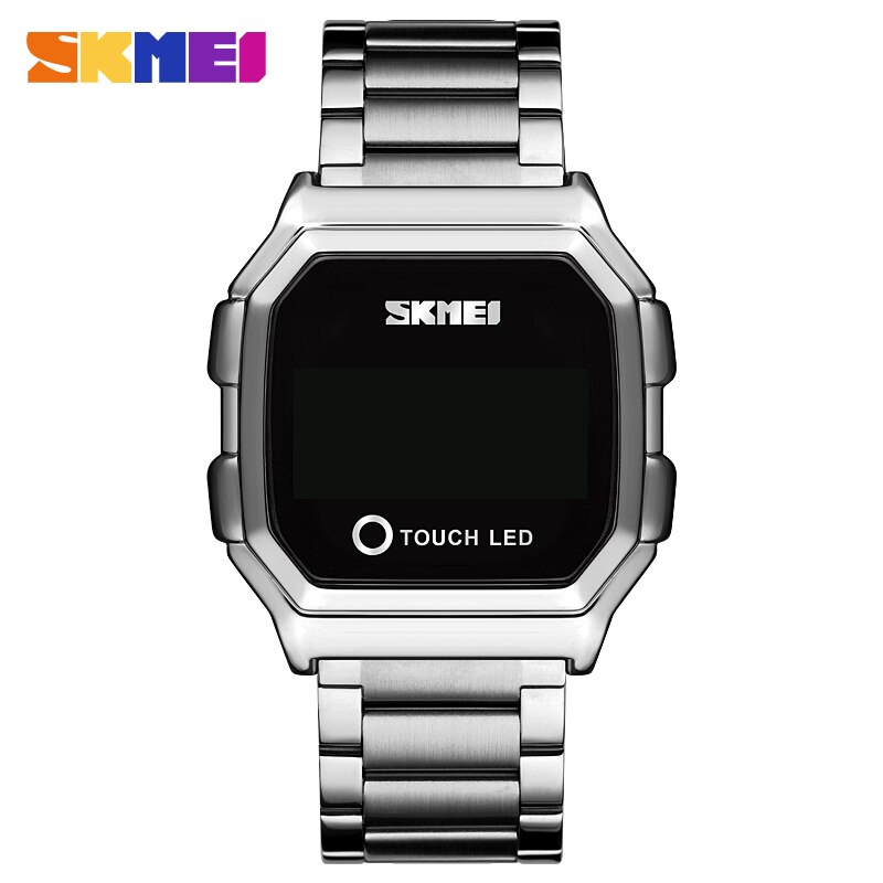 Skmei touch led digitale guldure herre dato tid herre armbåndsure vandtæt sportsur reloj hombre: Sølvstål