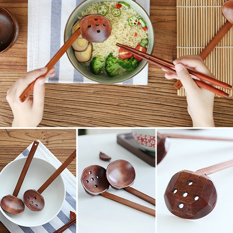 Soep Lepels Japanse Stijl Lange Steel Houten Lepel Vergiet Ramen Pot Vergiet Duurzaam Tablewear Kichen Supplies