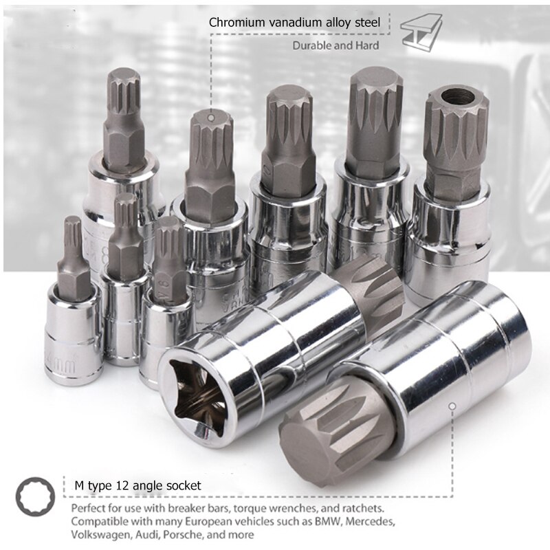 10pcs 12 Point Triple Square Spline Socket Set Screwdriver Bit Set Tampered Adapter for 1/4 3/8 1/2 Torque Spanner Socket Wrench