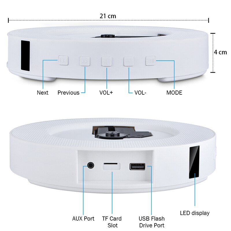 Bärbar väggmonterbar bluetooth cd-spelare usb-enhet ledd display hifi-högtalare o med fjärrkontroll inbyggd fm-radio (eu pl
