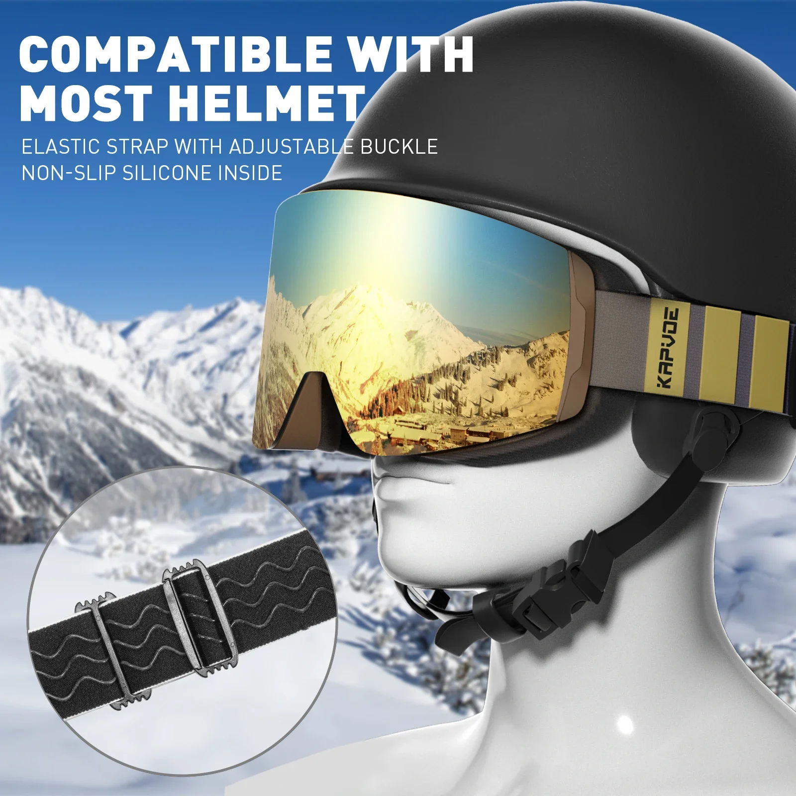 Kapvoe-Ski Goggles Snowboarding Goggle Snow Skiing Mask for Men Women Anti-Fog Lens Kit UV400 Protection Snowmobile Glasses
