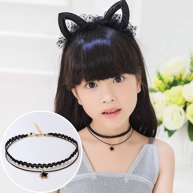 1PC Hübsche Mädchen Schwarz Multi Schicht Spitze Halskette Kinder Exquisite Gothic Stretch Choker Schmuck Kinder Halskette