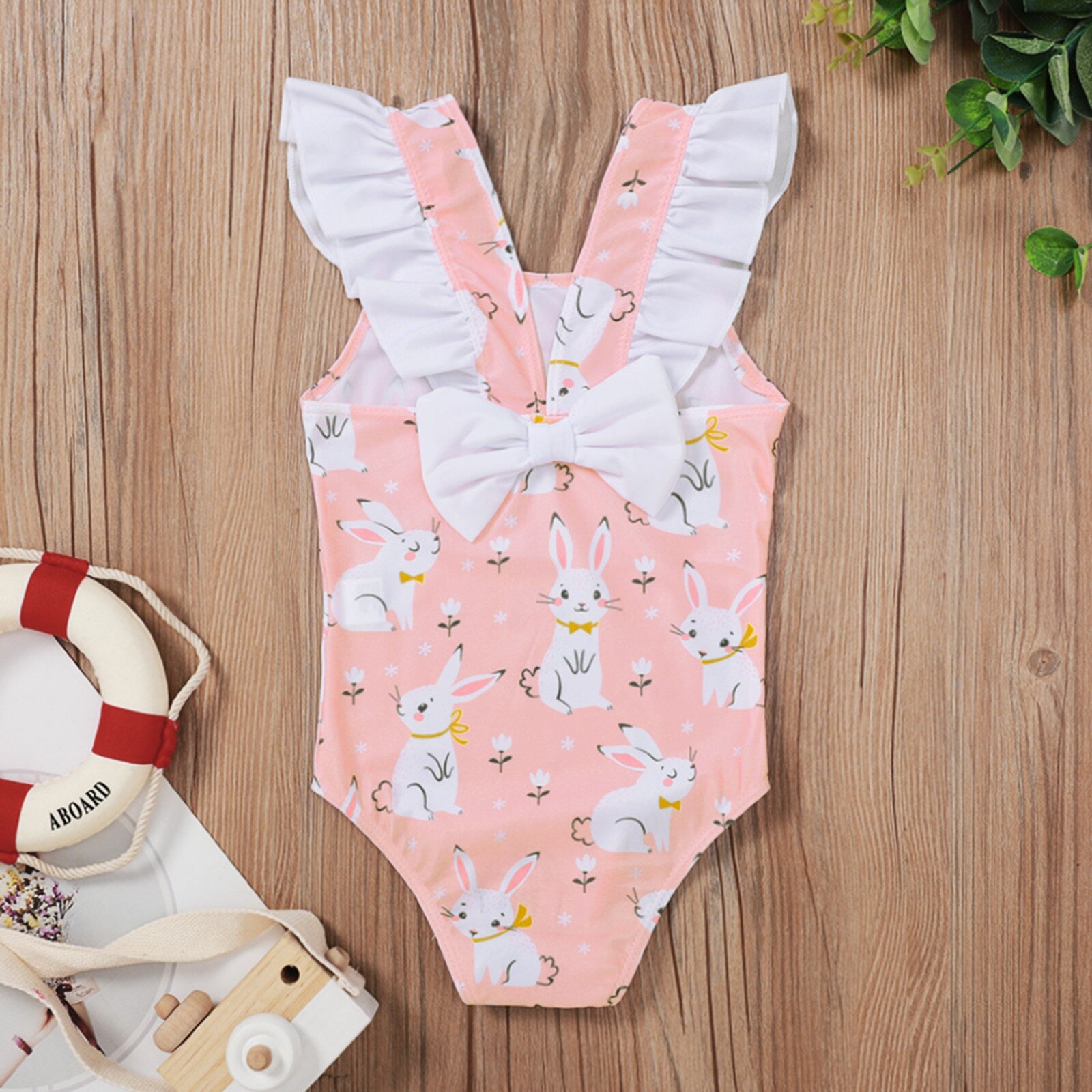 Toddler Kids Baby Girls Bikini Bunny Print Swimsuit Ruffle One-piece Swimwear Beachwear Swimming Beachwear Summer Bathing Suit