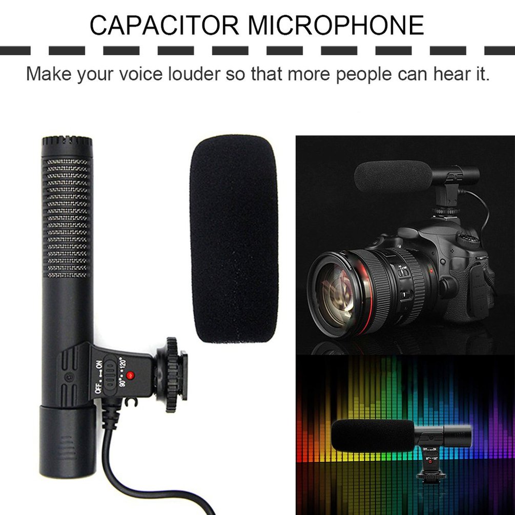 Camera Microphone Camera Condenser Interview Microphone 3.5Mm Recording Microphone Interview Mic for DSLR Camera Video DV