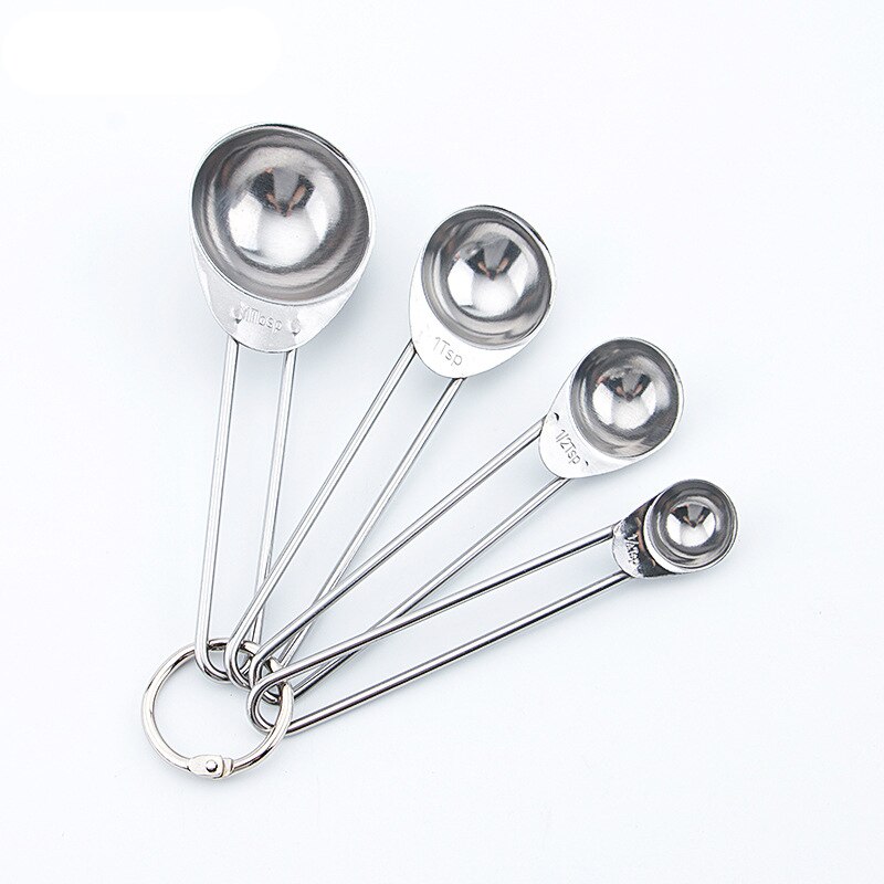Stainless Steel Measuring Spoons Cups Set Baking Tea Coffee Spoon Flour Liquid Measuring Tool Cooking Kitchen Accessories Gadget: 4pcs Small Silver
