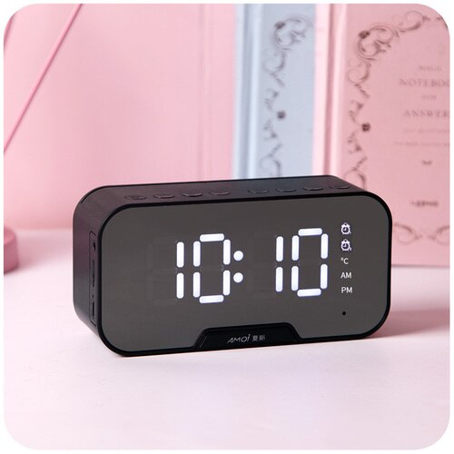 Digital Alarm Clock Radio with Bluetooth Speaker Alarm Clock Digital Wecker Digital Sleep Led Backlight Led Monitor LED HH50NZ: black