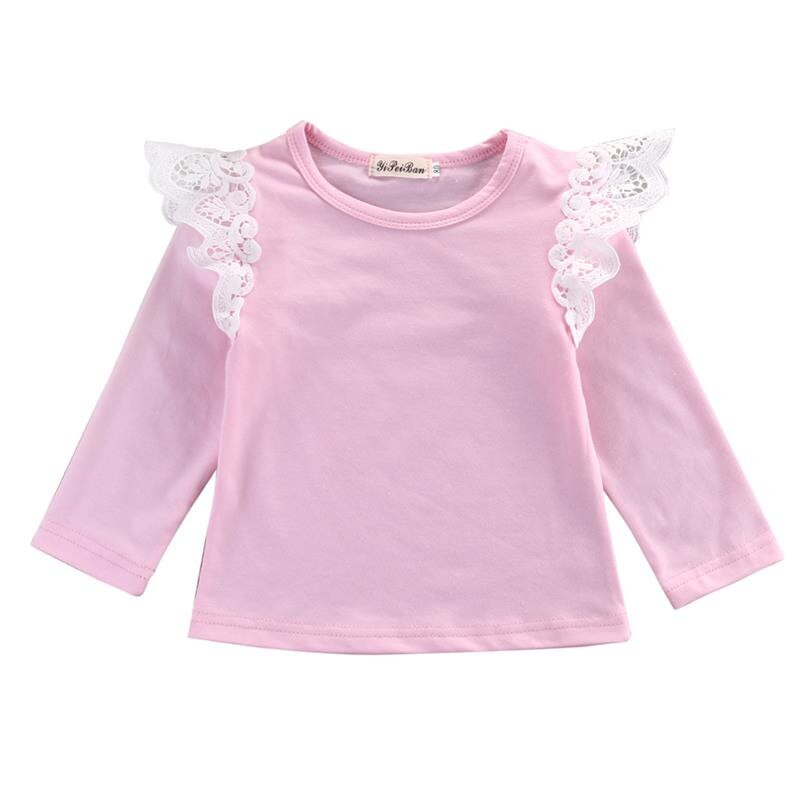 Brand Baby T-Shirts Pasgeboren Baby Meisje Baby Peuter Lange Mouw T-shirts Ruches Tops Solid Cotton Lace