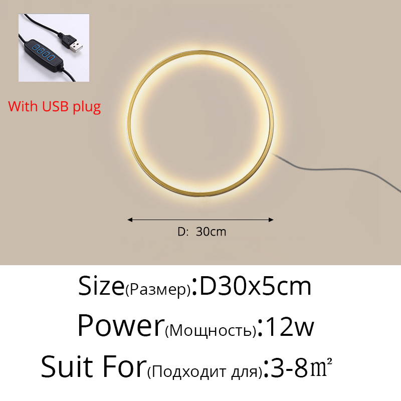 Lámparas de decoración de fondo circulares simples, nuevas luces LED modernas para pared, sala de estar, dormitorio, cabecera, pasillo, iluminación interior: Blanco cálido (2.700-3.500 K) / Gris