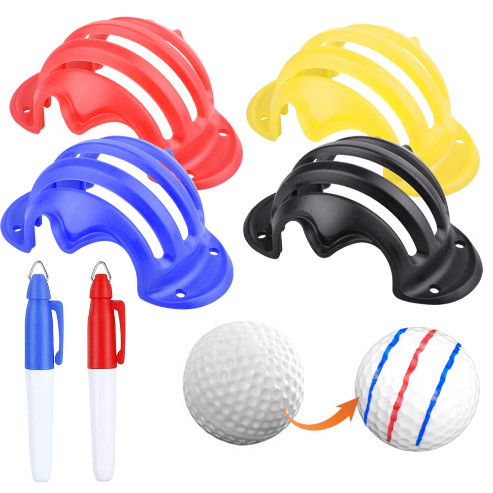 Juego de trazadores de líneas para pelota de Golf, marcador de línea de alineación con 2 bolígrafos, plantilla de dibujo, herramienta de entrenamiento de Swing de Golf, 4