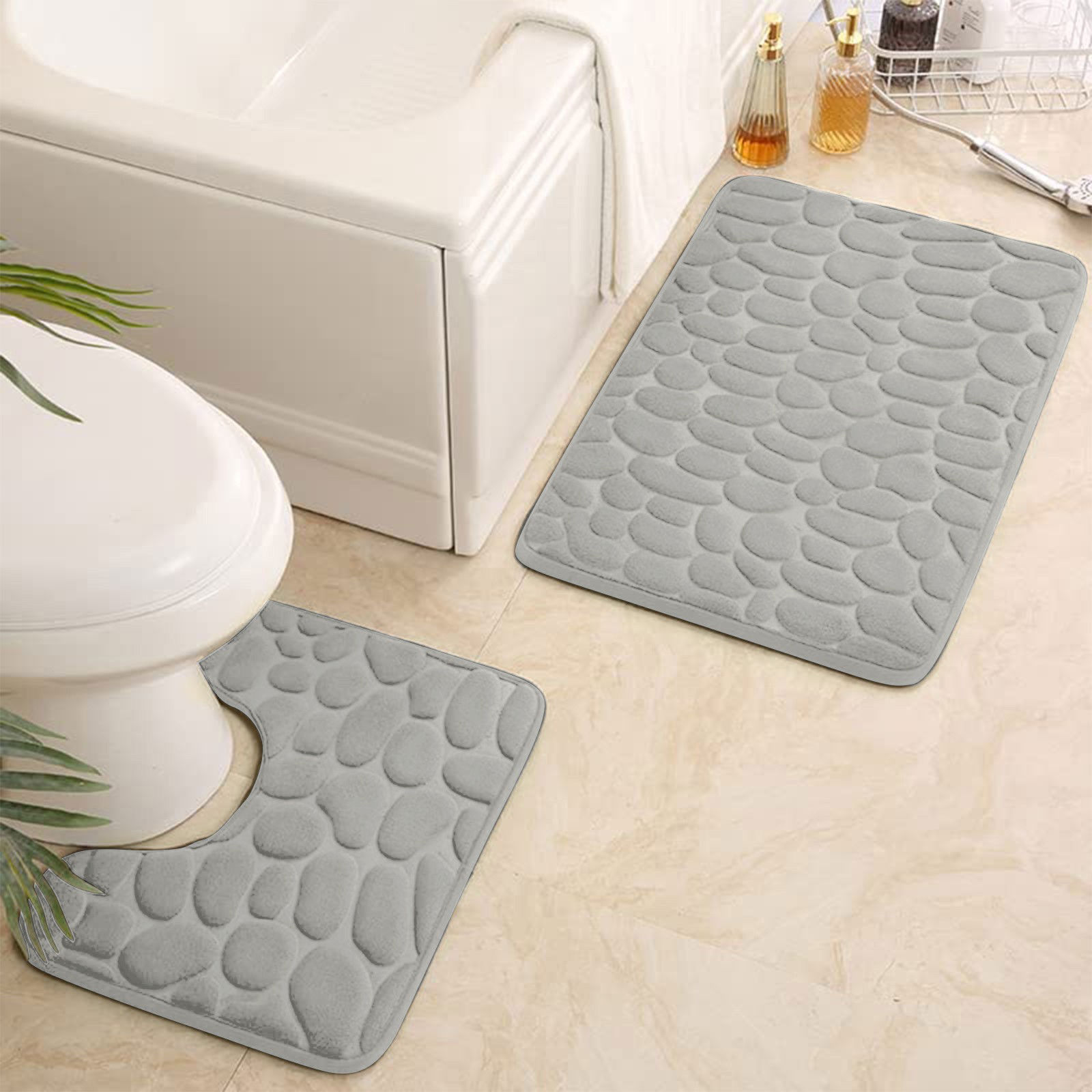 Non-Slip 50 X 80 Cm Bath Mat And 50 X 40 Cm Toilet Mat,2-Piece Bathroom Rug Set, Soft Bath Mat Washable Bath Rugs For Bathroom: Blue
