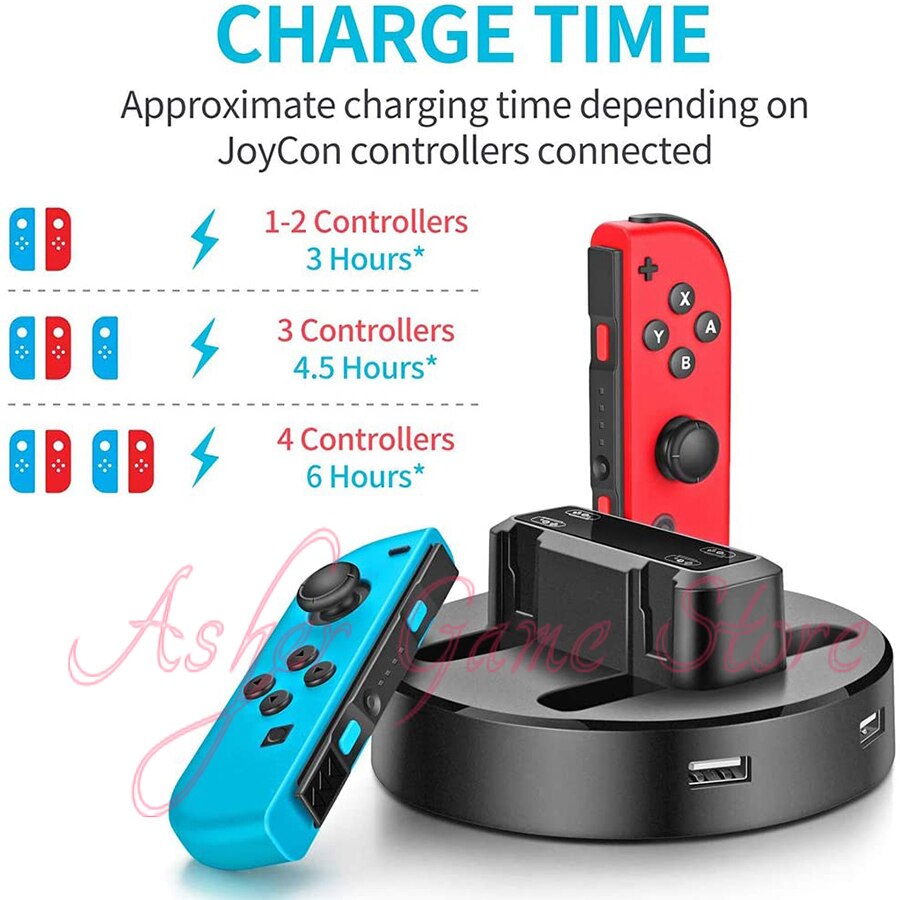 6 in 1 nintend switch chager 4 joy con opladningsstation  + 2 usb + led indikator til nintendo switch nintendoswitch joycon