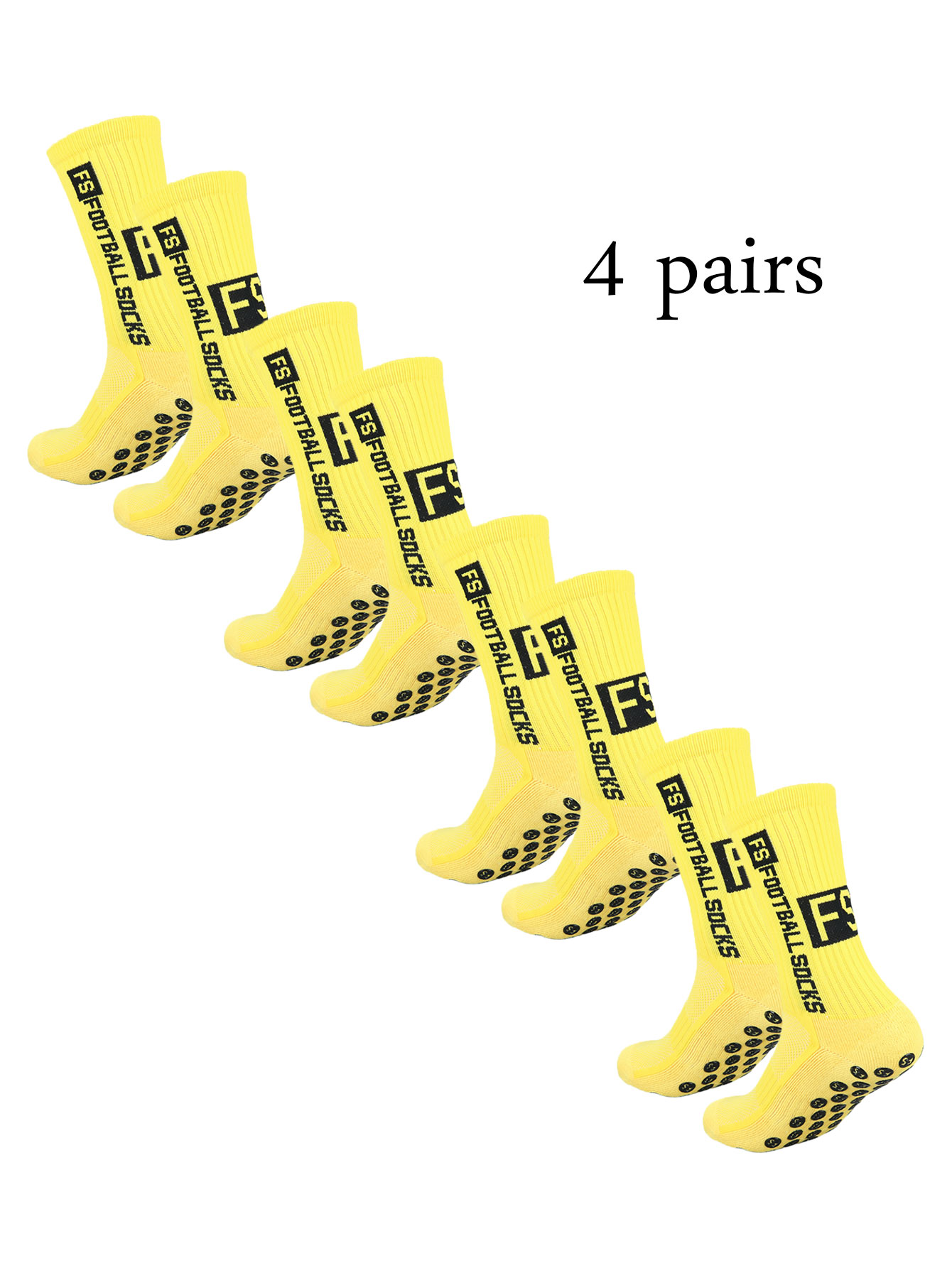 Grip Soccer Socks Anti Slip Non Slip Men's Athletic Socks for Football Basketball Sports, 4 Pair: Yellow