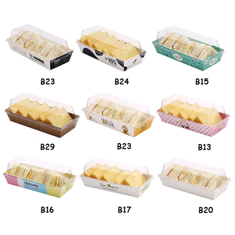 Engångsmacka kartong brödlåda puffar genomskinligt lock förpackningslåda bageri snacks förpackningslåda snabbmatslåda take away
