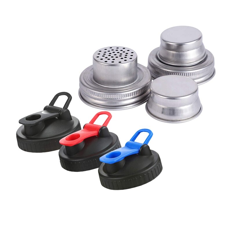 Mason Jar Shaker Lids 2 Pack Shake Cocktails or Your Best Dry Rub & 3Pcs Pack Wide Mouth Canning Lids Flip Cap Lids