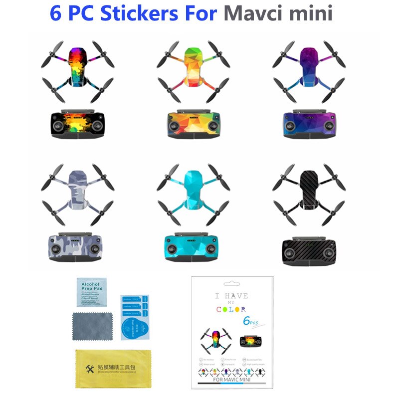 6 Stks/set Beschermende Film Pvc Stickers Voor Mavic Mini Waterdichte Scratch-Proof Decals Volledige Cover Skin Drone Accessoires