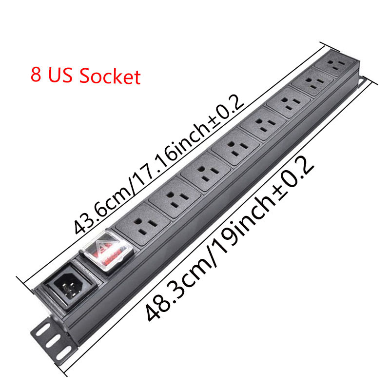 Cabinet 19inch PDU Power Strip Unit C14 Interface 8Ways EU/US/AU/C13/Universal Socket Extension Electrica With Switch: Warm White / Type 15