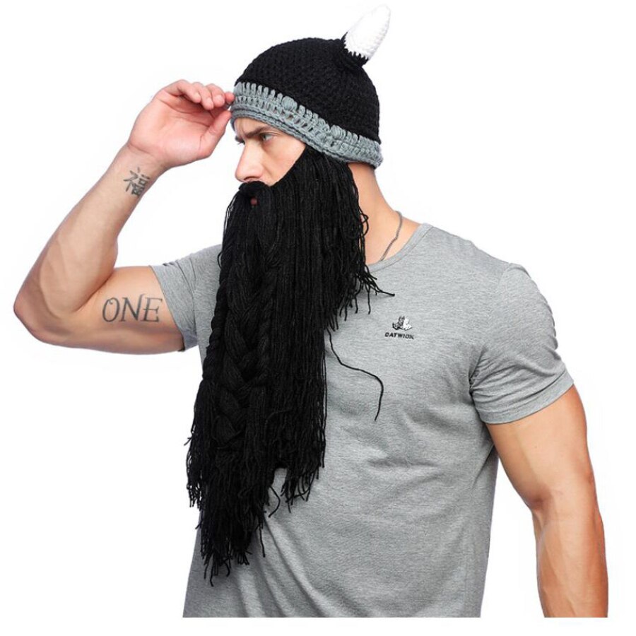 Vikings – chapeau en corne pour hommes et femmes, nouveauté, tricoté, drôle, fait à la main, pour fête d'halloween, hip hop, automne et hiver